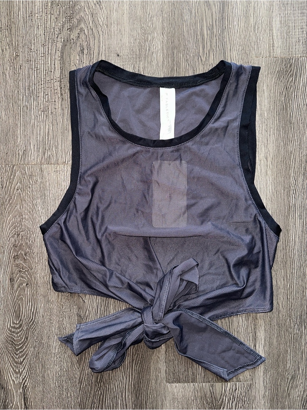 Marissa Tie Up Mesh Tank—Pewter/Black
